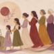 Illustration of six generations of women in a lineage, symbolizing breaking cycles of inherited trauma