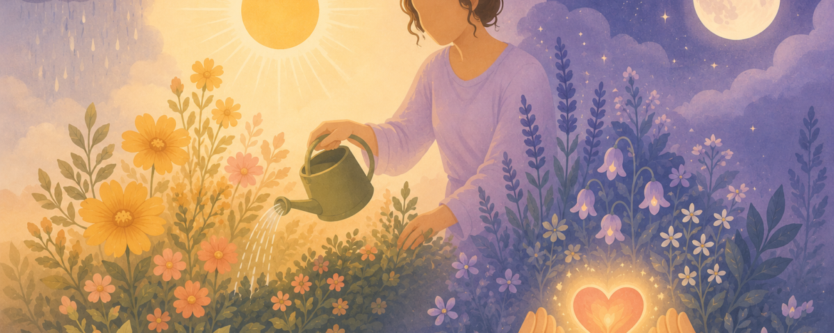 Illustration of a glowing garden representing the body's hormones