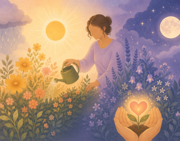 Illustration of a glowing garden representing the body's hormones